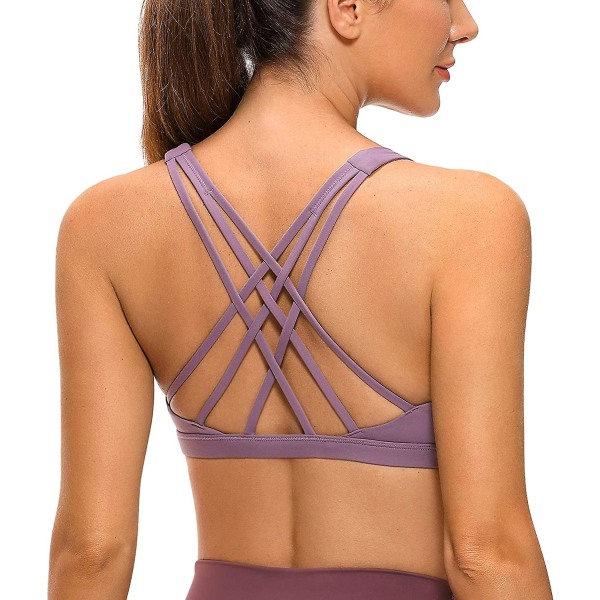 Trådlös sport-bh med remmar för kvinnor Low Impact Workout Vadderade Yoga-BH Crop Tops med korsad rygg