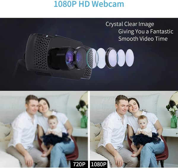 1080p Webkamera med Mikrofon, USB 2.0 Stasjonær Bærbar Datamaskin Webkamera