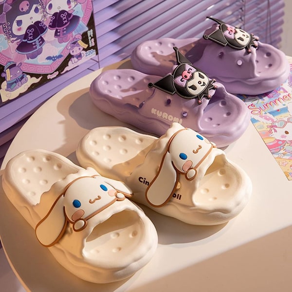 Kawaii Slides Anime Summer Open Toe Kudde Slides Sandaler, roliga strandtofflor med vadderad tjock sula, Cloud Slides för kvinnor Pink 45115