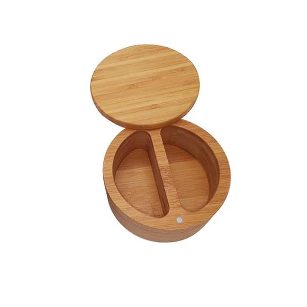 2-delad kryddbox, kökstillbehör rund bambu kryddbox, giftfri, miljövänlig, roterande lock saltströare (träfärg)