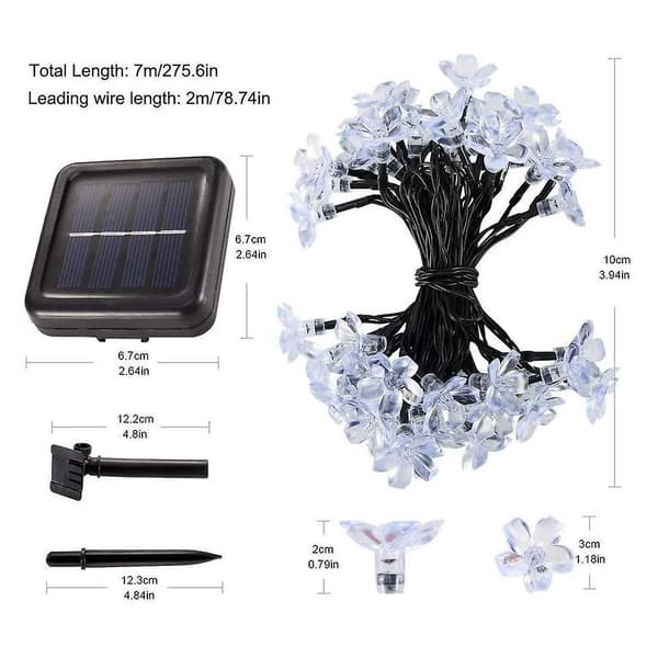 Solcelle Lanterne, 23ft/7m 50led Ferskenblomst Solcelle Dekorations Lys Kæde Til Udendørs Have blue