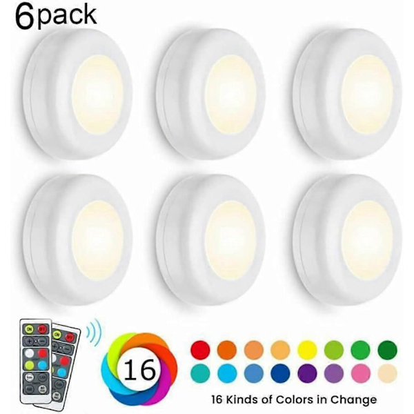 Placard Spot LED Vägglampor Garderob Nattlampa Självhäftande Fjärrkontroll Garderob Batterier Färgbyte RGB[6 Pack]