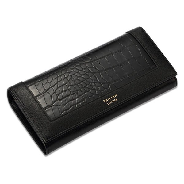 Krokodillemønster Dame Lang Lommebok PU Lær Clutch Veske Kort Kontanter Holder Pung Black