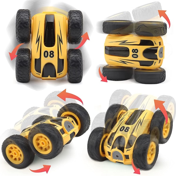 Mini Stunt RC -autolelu, 4WD 2,4 GHz kaksipuolinen pyörivä (keltainen)
