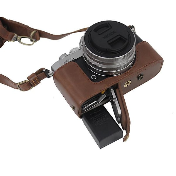PU-skinn Avtakbar Kameraveske for Nikon Z fc 28mm Batteriåpning + Objektivpose + Skulderstropp Coffee