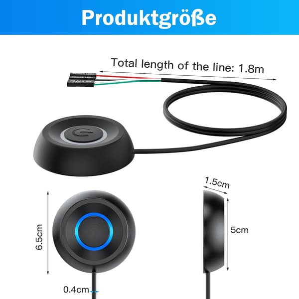 Bordbryter, ekstern bryter, stasjonær datamaskin, bryter, ekstern bryter med 1,8 m PVC-kabel, LED-lys