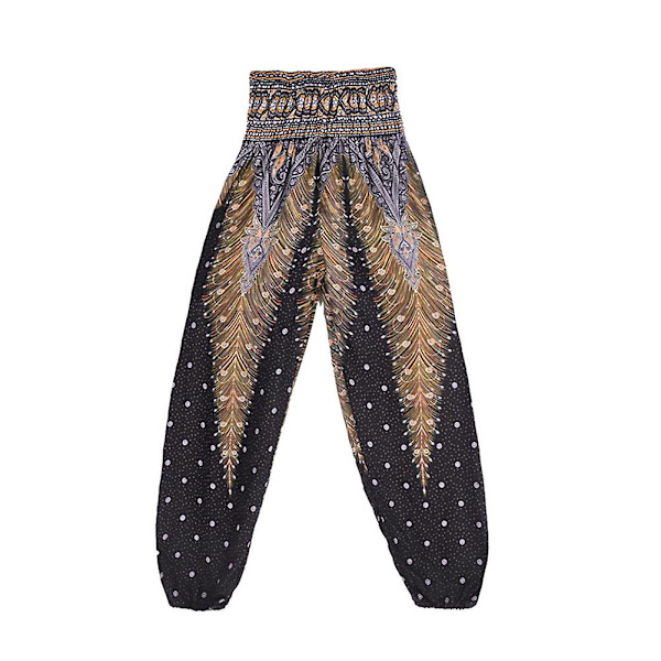 Boho Joogahousut Naisille - Painetut Pilateshousut Löysällä Istuvuudella ja Pussimaisella Harem-tyylillä - Täydelliset Rannalle, Joogaan, Tanssiin ja Muuhun Black One Size
