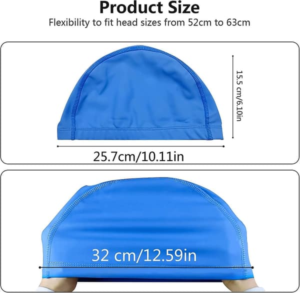 Badmössa för vuxna, Win-win 2-pack elastiska badmössor Pu-tyg simhatt unisex nylon badmössa (blå+svart)