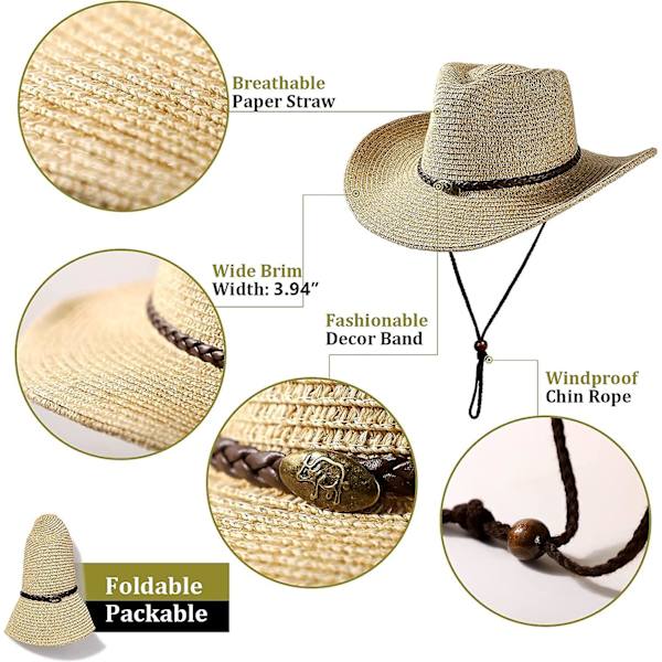 Kvinnors Halm Solhatt Herr Cowboy Stil Trädgårdshytt Upf 50+ Bred Brätte Sommarhatt Style 1