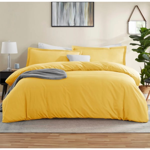Täcke King Size - Mjukt King Size Täcke Set, 3 Delar Dubbelborstat Täcke med Knappstängning yellow Queen
