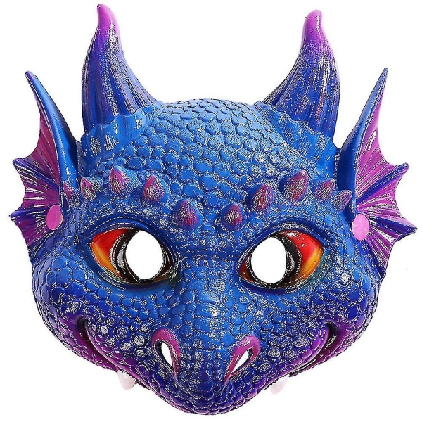 Barn Mask Dragon Kartong Dragon Dinosaurie Tema Djur Ansikte Kostym Fest Blue