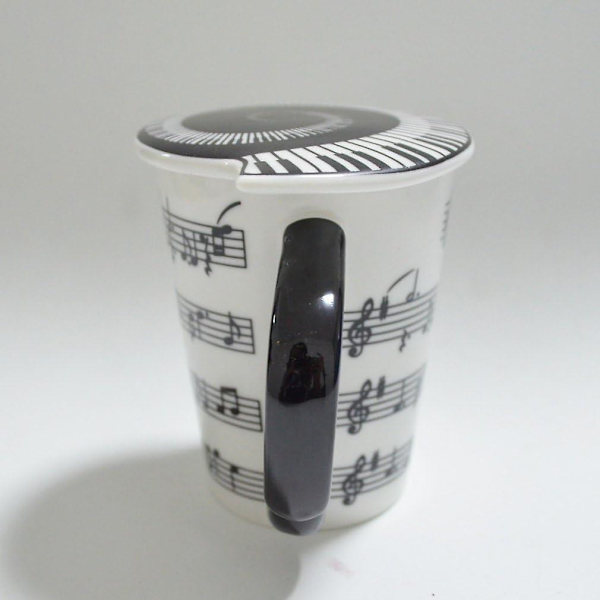 Kreativ keramisk musiker kaffekrus tekop med låg, nodesystemer og noder som valentinsdagsgave eller lærer gave