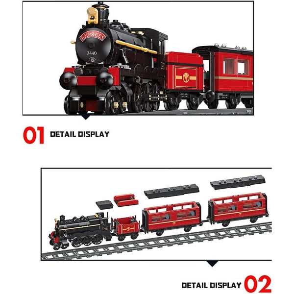 Set, Moc-tåglokomotivmodell med tågspårsscen, 789 st gör-det-själv monteringsbyggnad