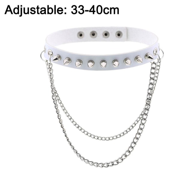 Punk Goth Metal Spike Studded Link Läder Halsband Choker Halsband white