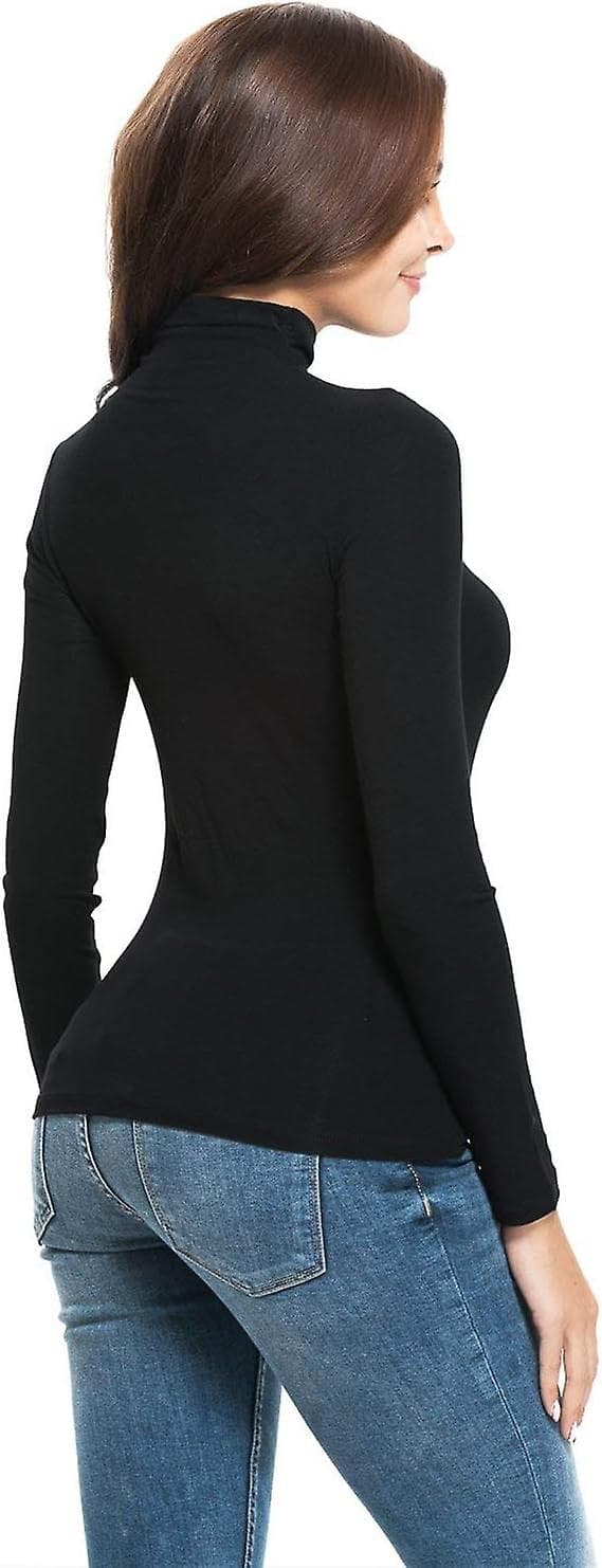 Dam långärmad/ärmlös Slim Fit Mock Turtleneck Comfy Basic Tee Shirt L