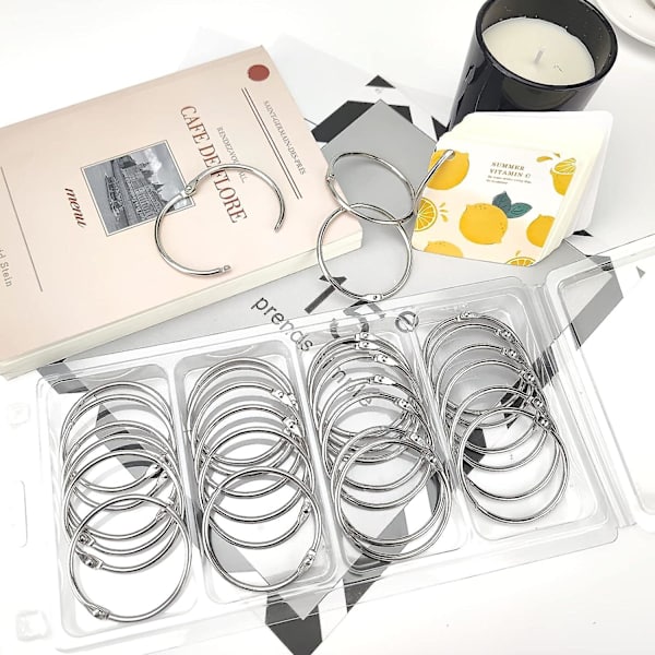 2 tum 30-pack lösbladspärmringar, nickelpläterade stålbindningsringar, nyckelringar, metallringar för indexkort, bokring, idealisk för skolan