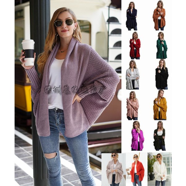Syksyn ja talven lepakkohiha plus-koon pitkä neulecardigan-pusero naisten takki naisten pusero Black Average size
