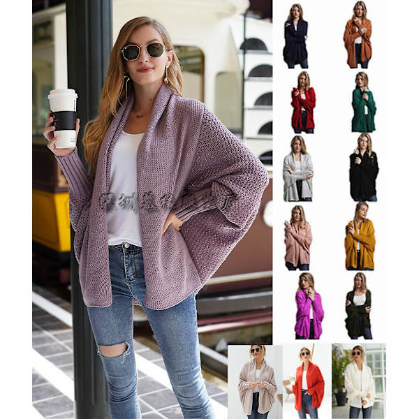 Syksyn ja talven lepakkohiha plus-koon pitkä neulecardigan-pusero naisten takki naisten pusero Navy blue Average size