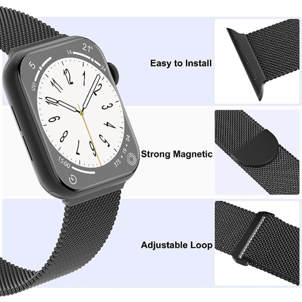 3-pack mesh metallband som är kompatibla med Apple Watch band 38 mm 40 mm 41 mm 42 mm 44 mm 45 mm 49 mm, armband med magnetslingor i rostfritt stål AA006 38mm 40mm 41mm