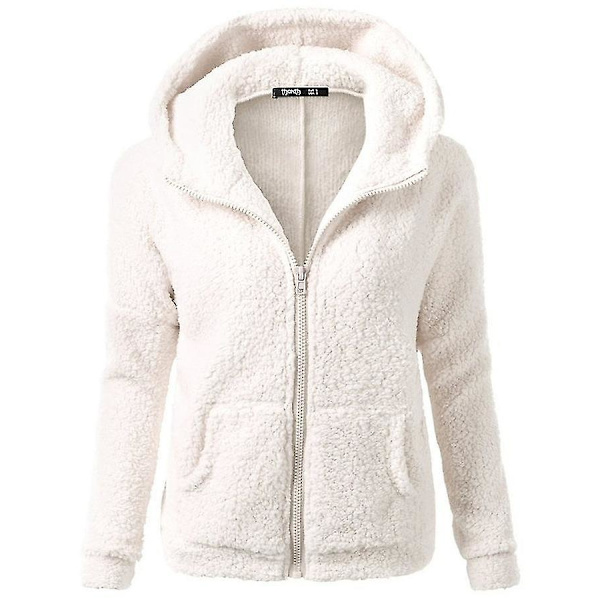 Dame Mode Afslappet Frakke Efterår Vinter Hættefrakke Plys Varm Jakker Plus Størrelse S-5xl White 4XL