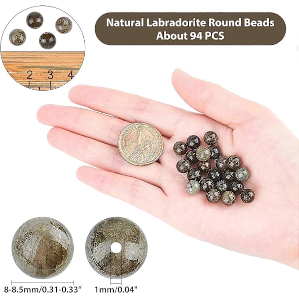 Omkring 94 stk. 8 mm naturstenperler, naturlig labradorit, runde perler, ædelsten, løse perler til armbånd, halskæde, smykkefremstilling (hul: 1 mm)