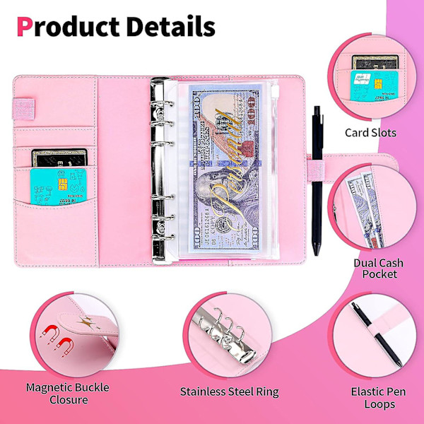 Budsjettperm med kontantkonvolutter, pengebesparende perm, kontantkonvolutter for budsjettering, pengeorganisator for kontanter, budsjettperm for å spare penger Holographic Pink