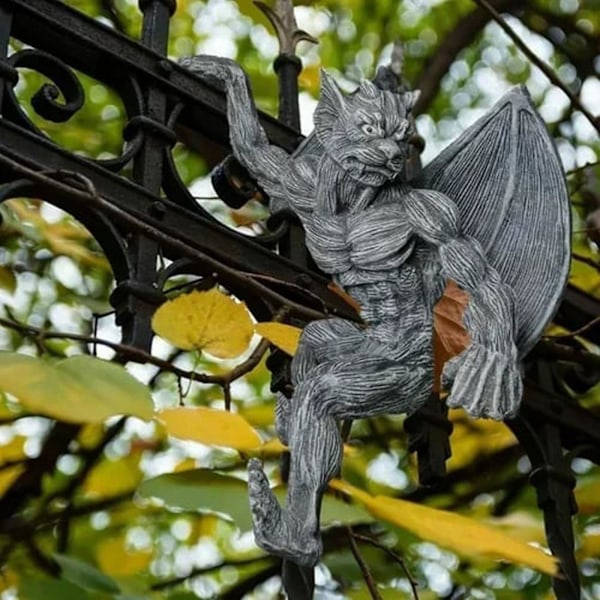 Harpiks Gargoyle Gjerde Topper Henger - Utendørs Veggdekor, Gotisk Klatring For Terrasse, Veranda, Gjerde, Hage