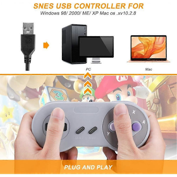 Laelr SNES USB Controller 2-pak Kablede Retro SNES Gamepad Controllere til Super Nintendo med 1,5 m USB-forlængerkabler Joypad Controllere til Windows