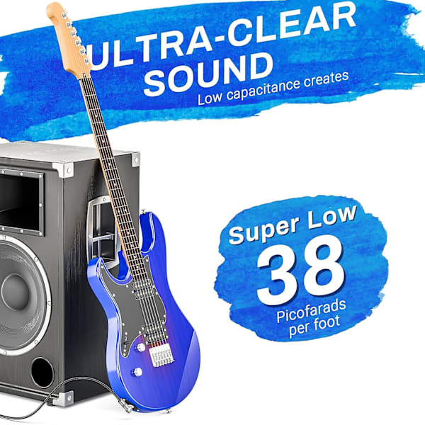 Gitarrkabel 10ft Elektriskt Instrumentkabel Bas AMP Sladd för Elektrisk Gitarr, Basgitarr, Elektrisk Mandolin, Pro Audio - Vinkelrätt till Rak -