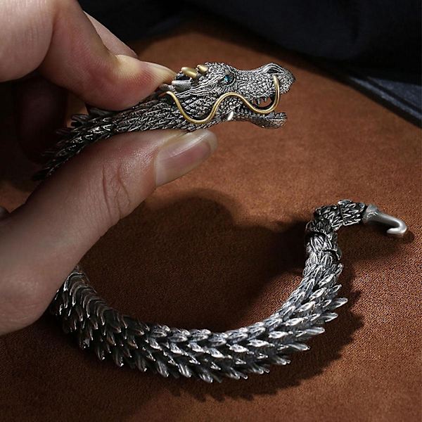 Metal Håndlavet Dragekæde Armbånd, Håndlavet Retro 3d Drage Armbånd, Kreative Personlige Herrearmbånd Gaver 18cm