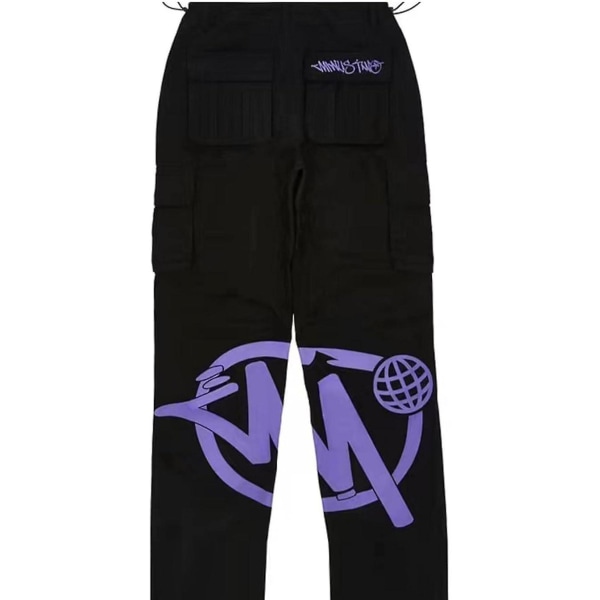 Minus Two Cargo Y2k Men's 2023 joggingbottnar, Y2k jeans, Baggy Hip-hop Cargo byxor, Harajuku Denim svart print Lös rak purple M