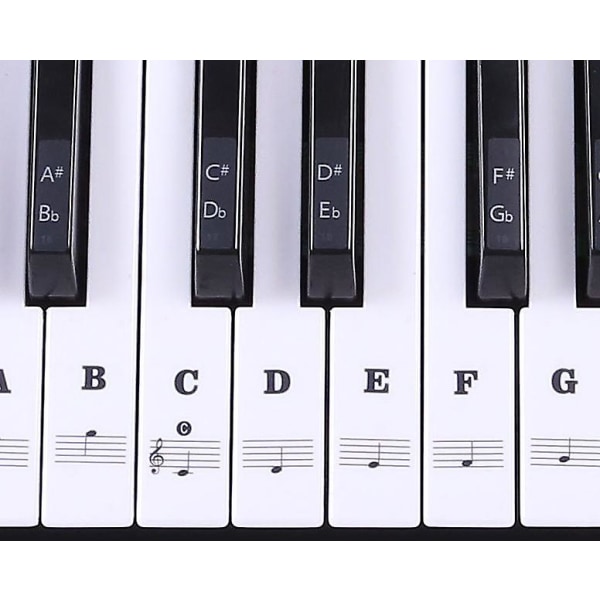 2-pack klaviaturklistermärken för 88/61/54/49 tangenter, avtagbar transparent svart för barn nybörjare (svart)