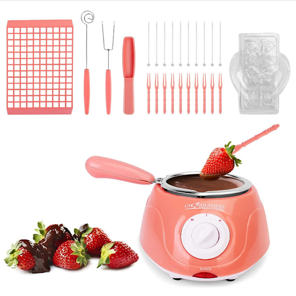 Smältande Fondue Set, MINI Elektrisk Choklad Smältgryta, Choklad Fondue Fontän, Värmare för Mjölkchoklad, Ost, Smör, Godis (Rosa)