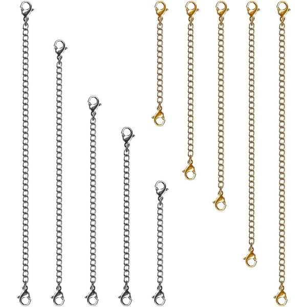 Halsbandsförlängare, 15 st Rostfritt stål Guld Silver Halsband Armband Ankelförlängningskedjor med hummerlås och förslutningar för smyckestillverkning sliver*gold