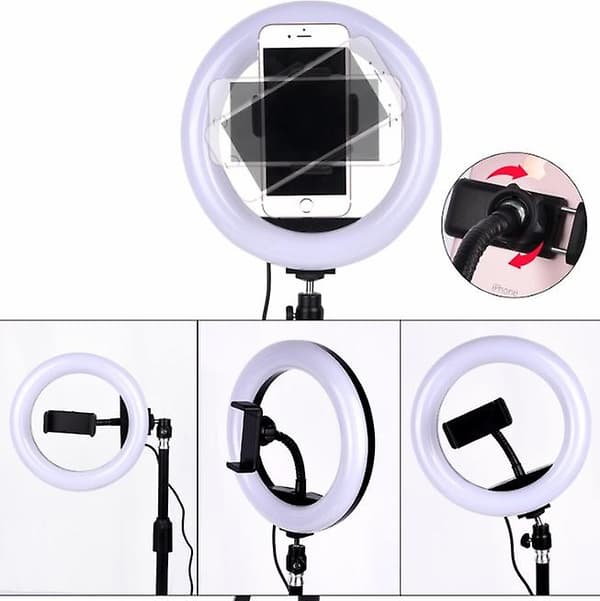 Selfie Blits Ringlys Mobiltelefonholder LED Kamerafeste Lang Arm USB Stativ