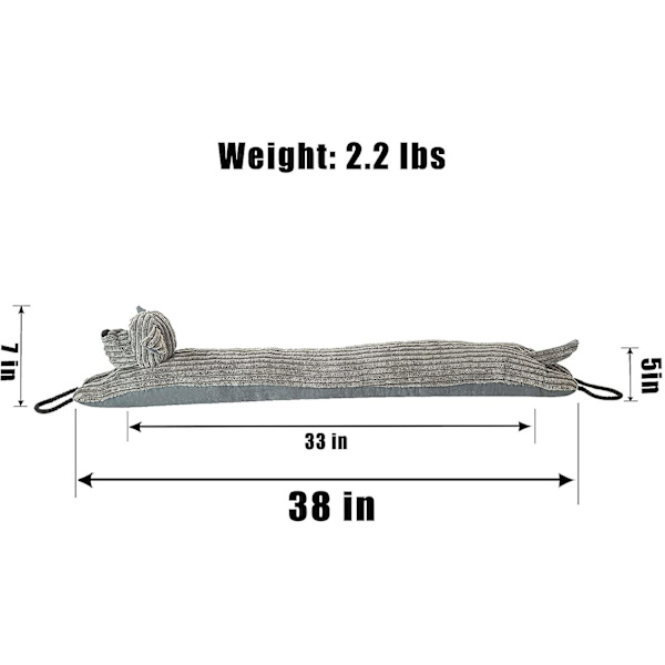 38 tommers vindstopper for dør og vindu, avtakbar og vaskbar vektet fransk 38 inch Grey Dog