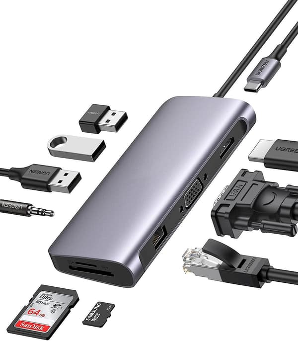 10-i-1 Usb C Dongle Ethernet Dockingstation med 4k Hdmi Vga 100w Strøm, Usb C Multiport Adapter