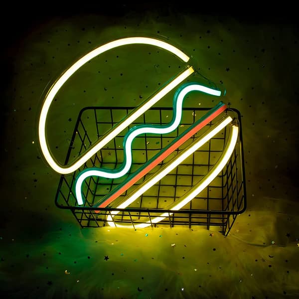 LED transparent akrylplate neonlys hamburgerform 5V usb