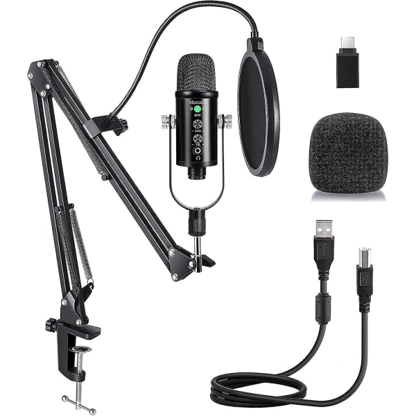 USB Mikrofon Sæt, Streaming Podcast PC Kondensator Computermikrofon Til Gaming, Youtube Videoer, Musikindspilning, Stemmeafspilning