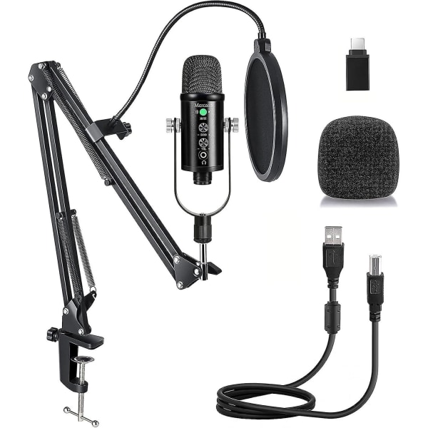 USB set, Streaming Podcast PC Kondensator Datormikrofon för spel, Youtube-videor, Spela in musik, Röstspelning