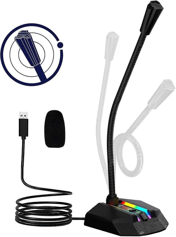 USB Skrivebordsmikrofon med Acsergery Demp-knapp & RGB-lys, Plug & Play PC Datamaskin Gave