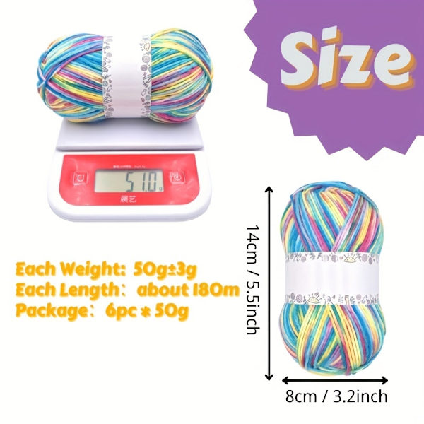6 stk. 50g Flerfarget Melkekashmir Super Varmt 3-lags Strikkegarn Heklegarn For Håndstrikking Genser Lue DIY
