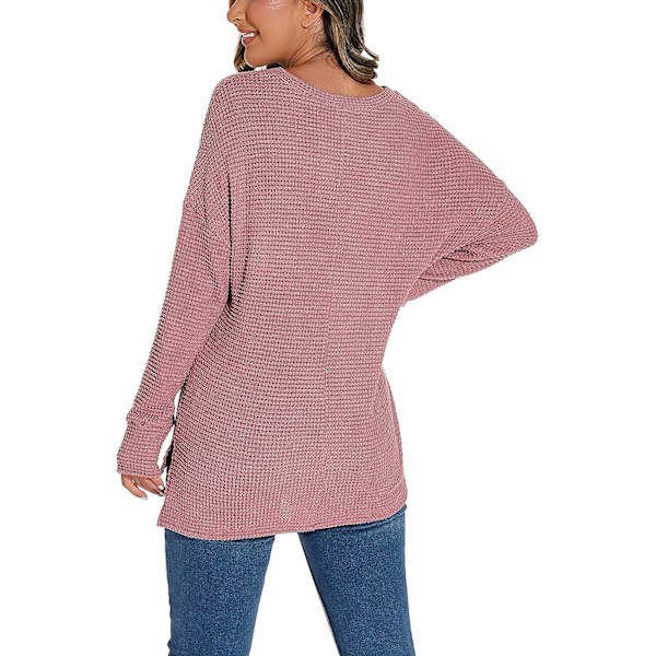 Acsergery V-hals Vaffelstrikket Langærmet Pullover Sweater Bluser Gave til Kvinder