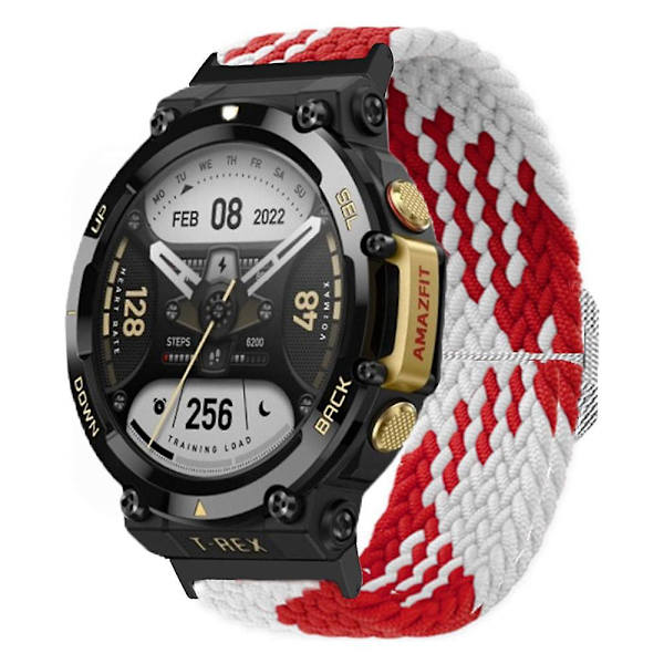 Nylon Flettet Justerbar Loop Urrem til Huami Amazfit T-Rex 2 Red  White
