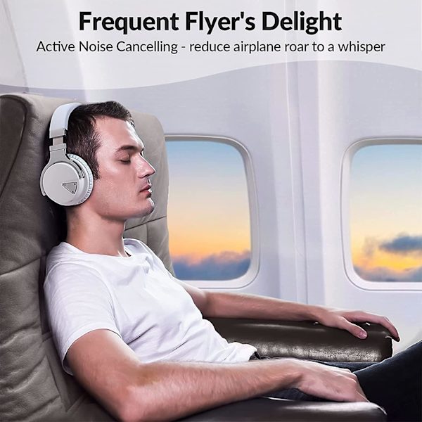 Active Noise Cancelling Hovedtelefoner Bluetooth Hovedtelefoner White