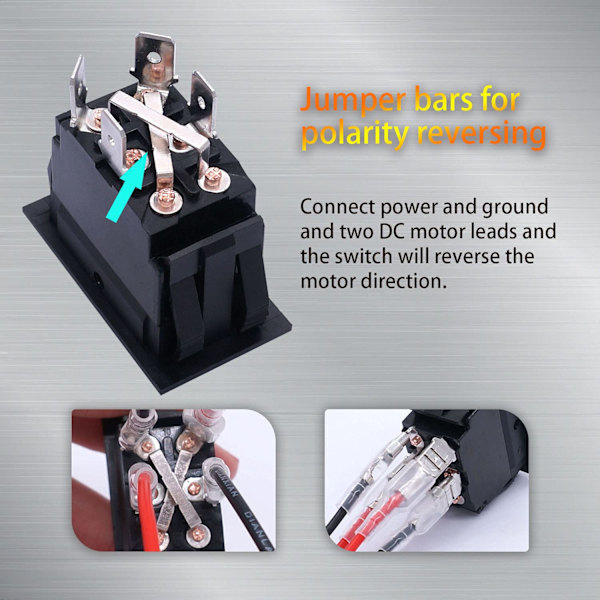 Momentan Strømbryter med Reversert Polaritet, Vippebryter, DC Motorstyring DPDT 4 Pin(ON)-Off-(ON) 20A 12V DC RV Bryter med Ledninger