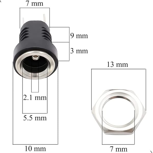 12 stycken 5,5 mm x 2,1 mm 2-stifts DC-strömstickkontakt Honkontakt Panelmontering