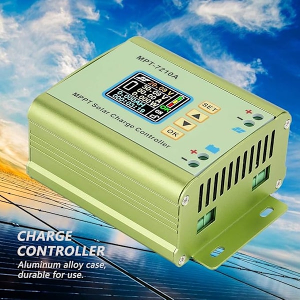 Grön Solpanel Laddare, MPT-7210A Aluminium Legering LCD Display MPPT Solpanel Laddningsregulator för Batteri