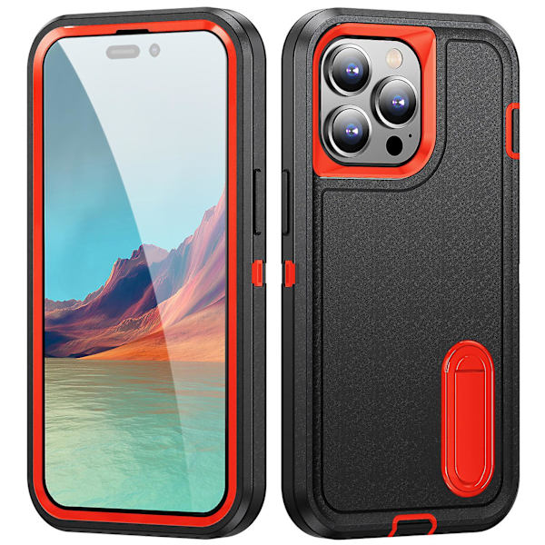 Deksel Kompatibelt Med Iphone 15 Pro Max, Kraftig Militær Anti-fall Beskyttelsesdeksel Med Usynlig Støtte Black-Orange For iPhone 15 Pro Max