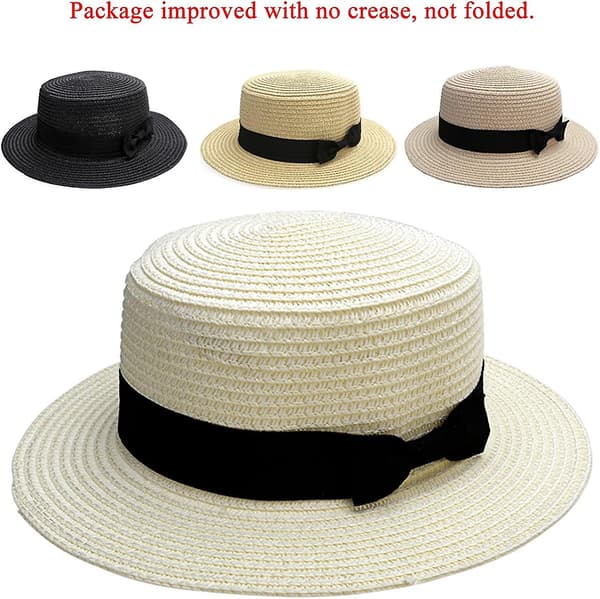 Dame Bowknot Stråhat Sommer Fedoras Boater Solhat Beige